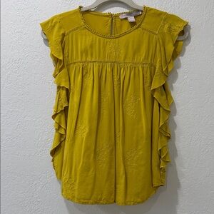 Forever 21 Mustard Ruffle Sleeve Blouse